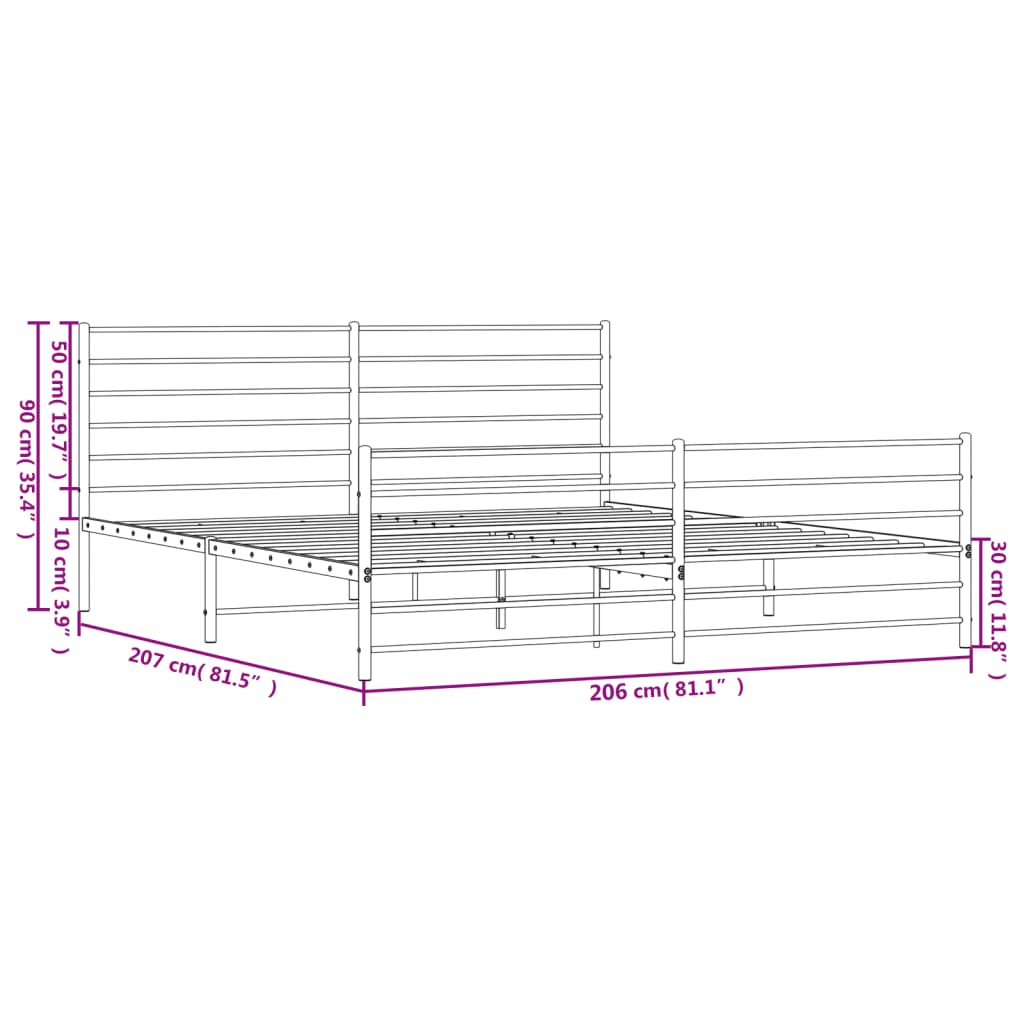 Giroletto con Testiera e Pediera Metallo Nero 200x200 cm - homemem39