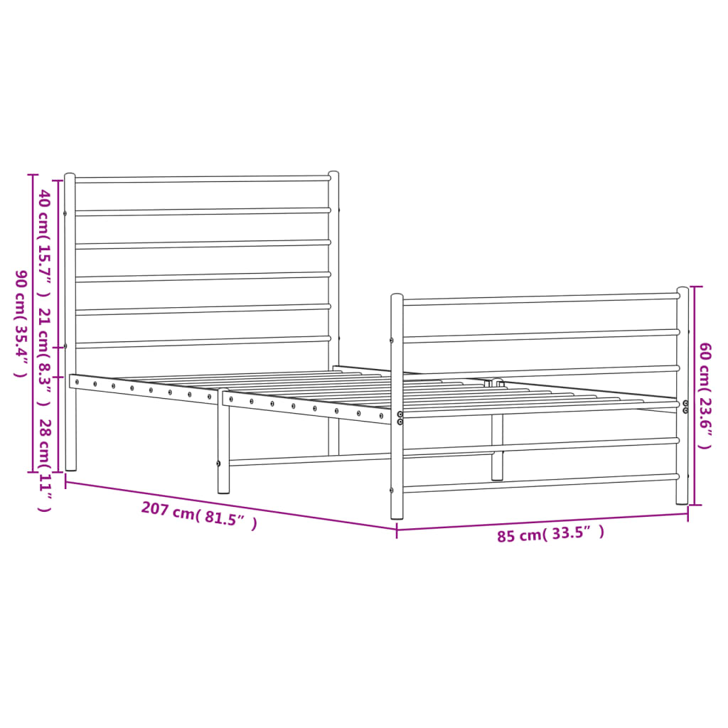 Giroletto con Testiera e Pediera Metallo Bianco 80x200 cm - homemem39