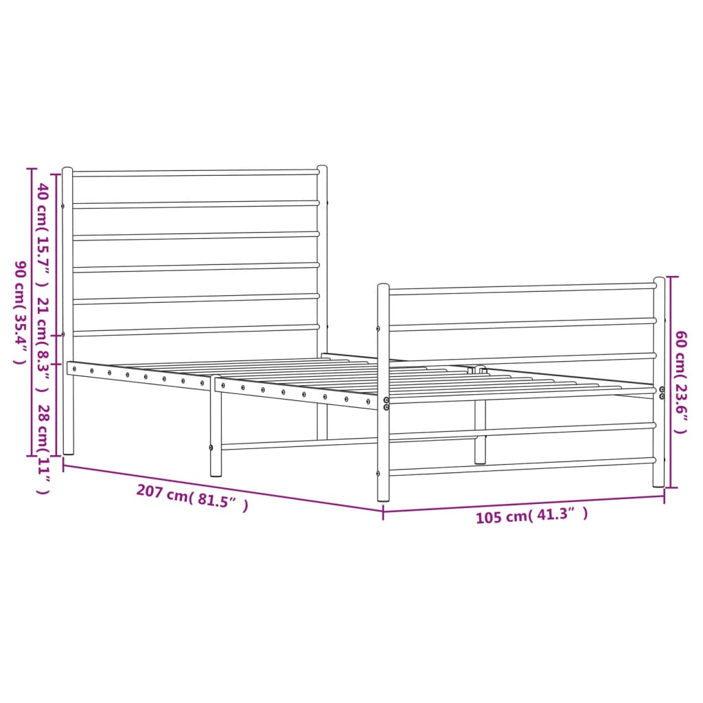 Giroletto con Testiera e Pediera Metallo Bianco 100x200 cm - homemem39