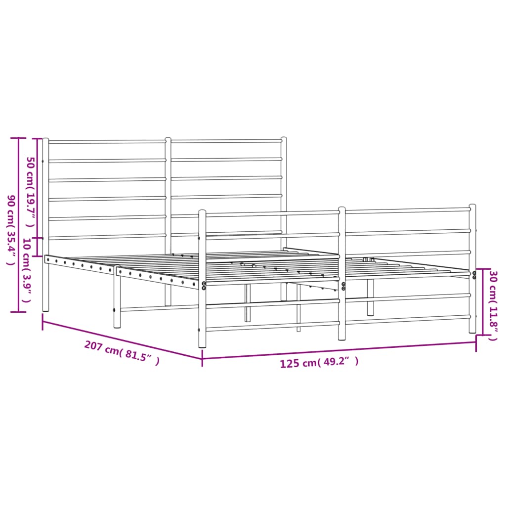 Giroletto con Testiera e Pediera Metallo Bianco 120x200 cm - homemem39