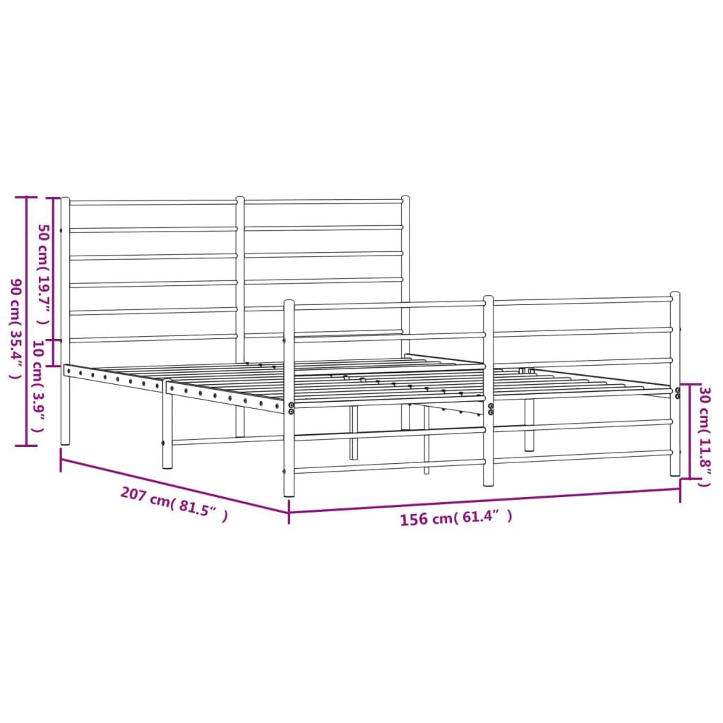 Giroletto con Testiera e Pediera Metallo Bianco 150x200 cm - homemem39