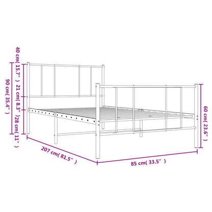 Giroletto con Testiera e Pediera Metallo Bianco 80x200 cm - homemem39