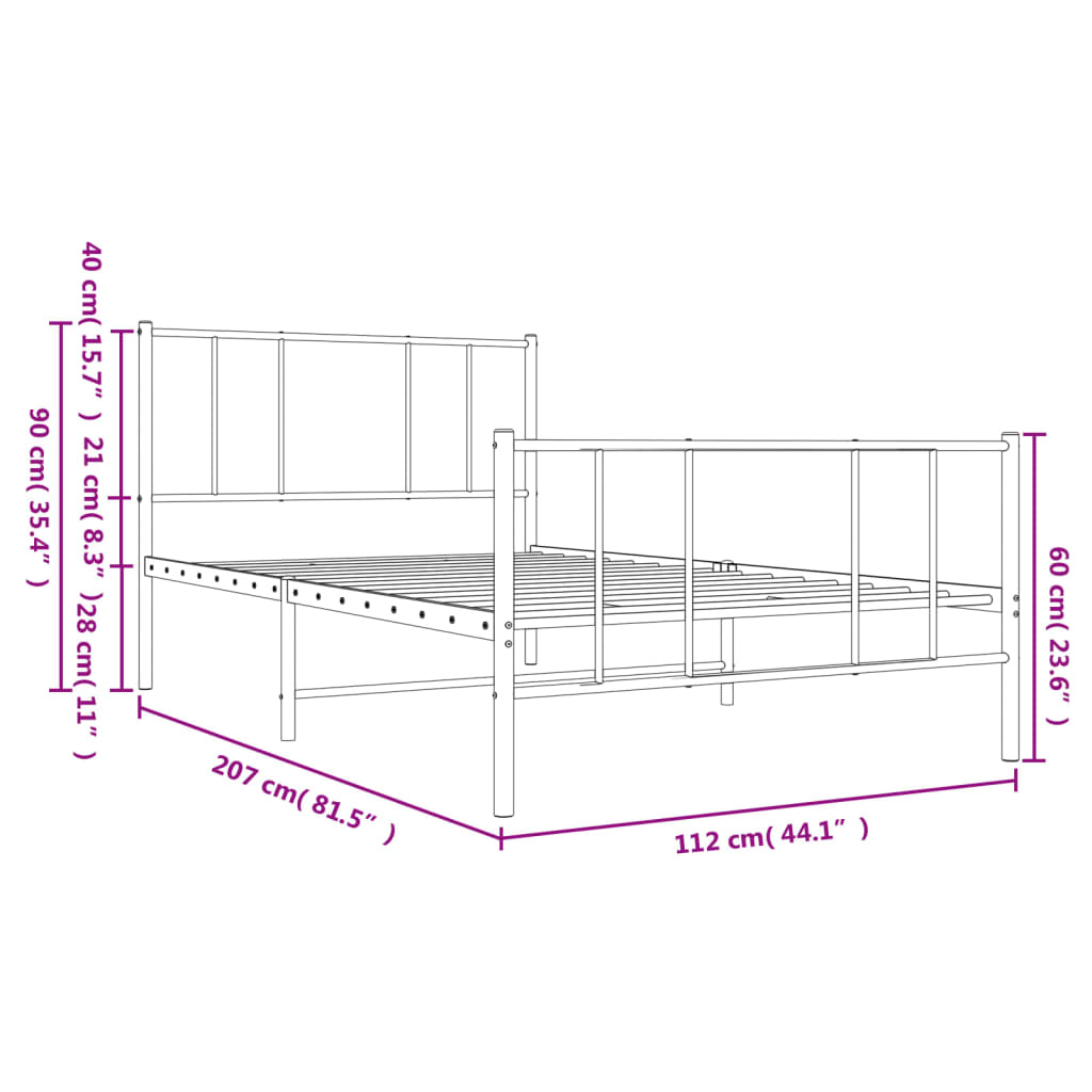 Giroletto con Testiera e Pediera Metallo Bianco 107x203 cm - homemem39