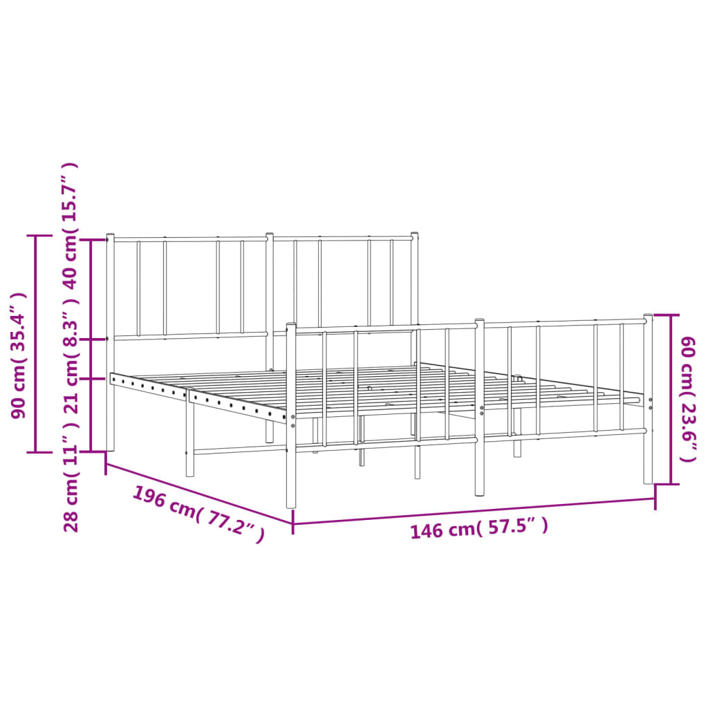 Giroletto con Testiera e Pediera Metallo Bianco 140x190 cm - homemem39