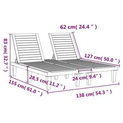 Lettino Prendisole Doppio Nero 155x138x83 cm in Polipropilene - homemem39