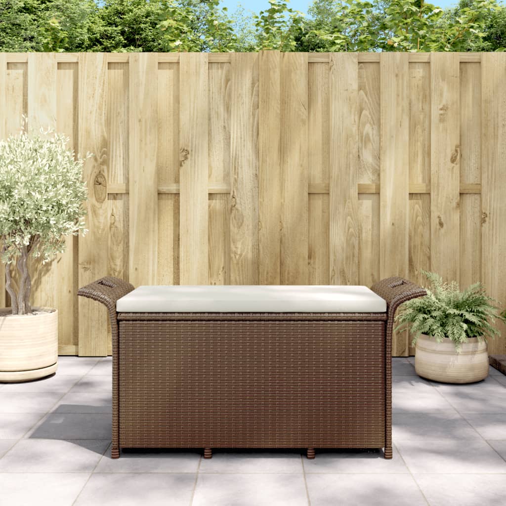 Panca da Giardino con Cuscino Marrone 116x46x57cm in Polyrattan - homemem39