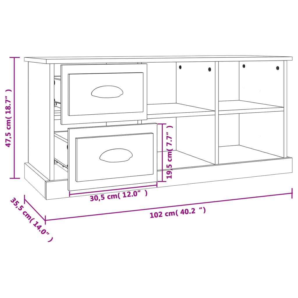 Mobile Porta TV Nero 102x35,5x47,5 cm in Legno Multistrato - homemem39