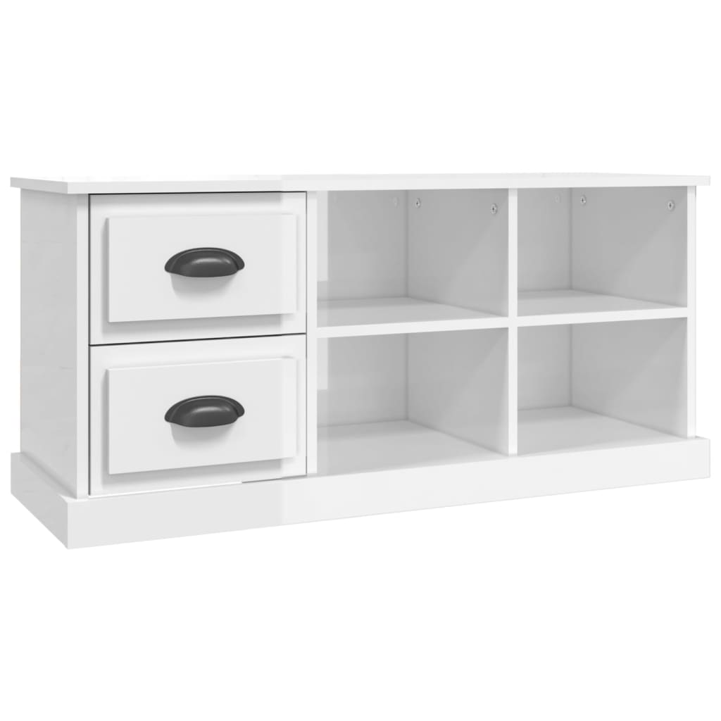 Mobile Porta TV Bianco Lucido 102x35,5x47,5cm Legno Multistrato - homemem39