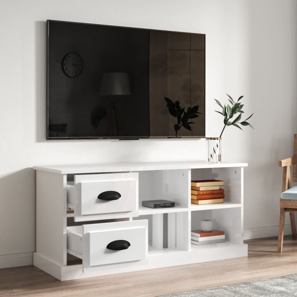 Mobile Porta TV Bianco Lucido 102x35,5x47,5cm Legno Multistrato - homemem39