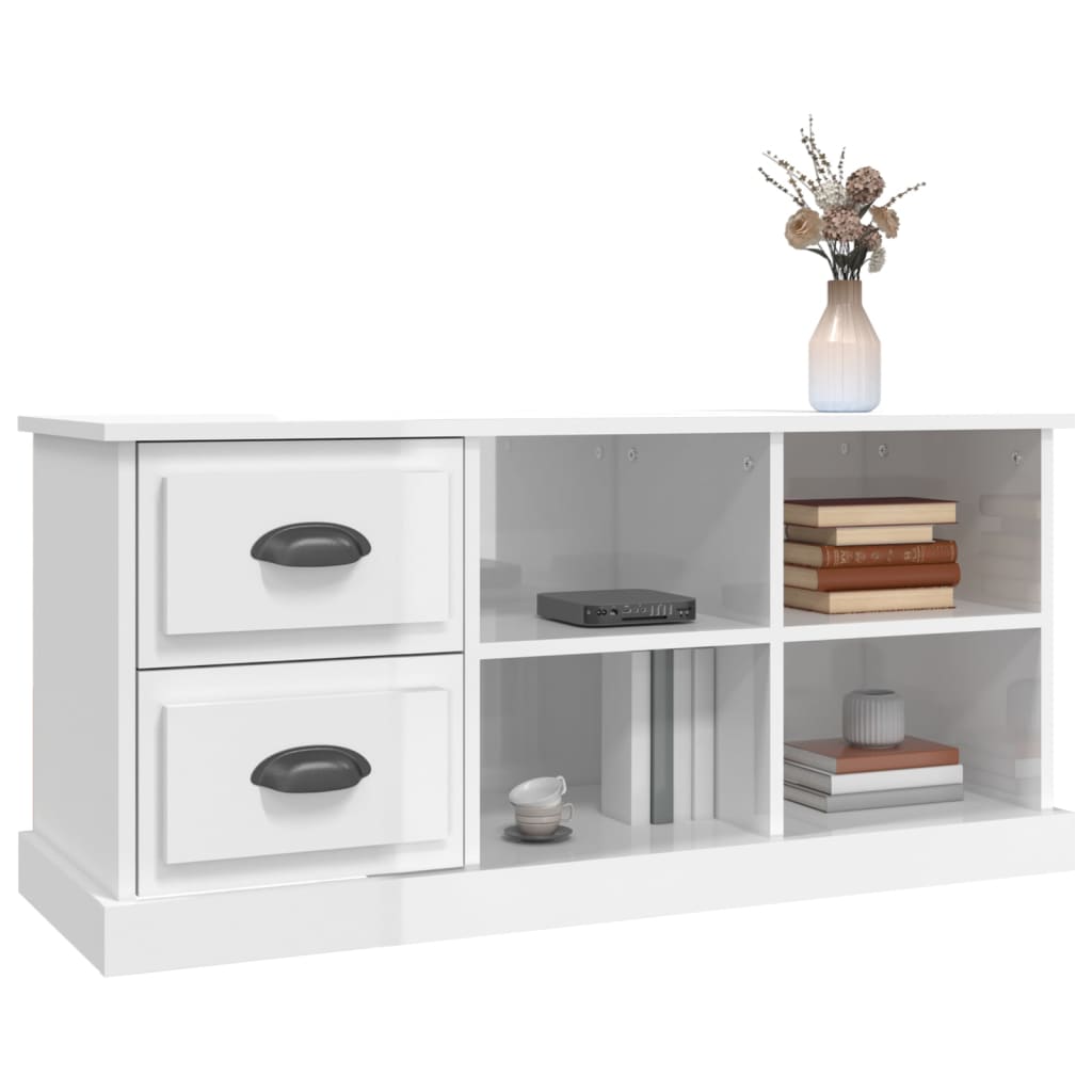 Mobile Porta TV Bianco Lucido 102x35,5x47,5cm Legno Multistrato - homemem39