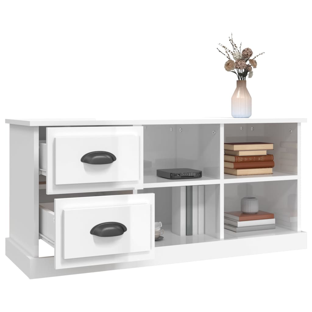 Mobile Porta TV Bianco Lucido 102x35,5x47,5cm Legno Multistrato - homemem39