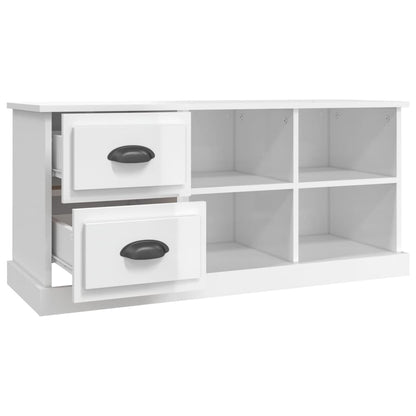 Mobile Porta TV Bianco Lucido 102x35,5x47,5cm Legno Multistrato - homemem39