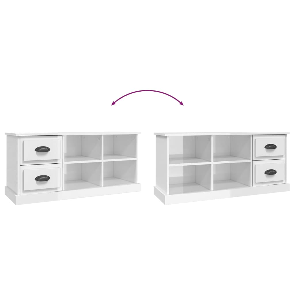 Mobile Porta TV Bianco Lucido 102x35,5x47,5cm Legno Multistrato - homemem39