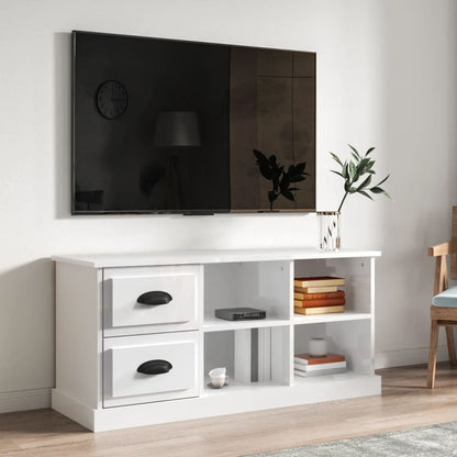 Mobile Porta TV Bianco Lucido 102x35,5x47,5cm Legno Multistrato - homemem39