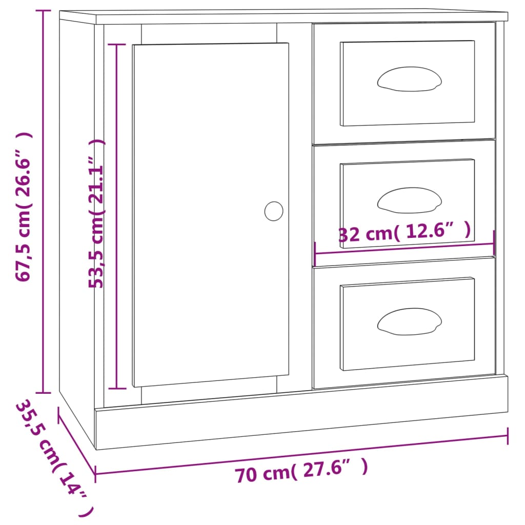 Credenza Bianca 70x35,5x67,5 cm in Legno Multistrato - homemem39