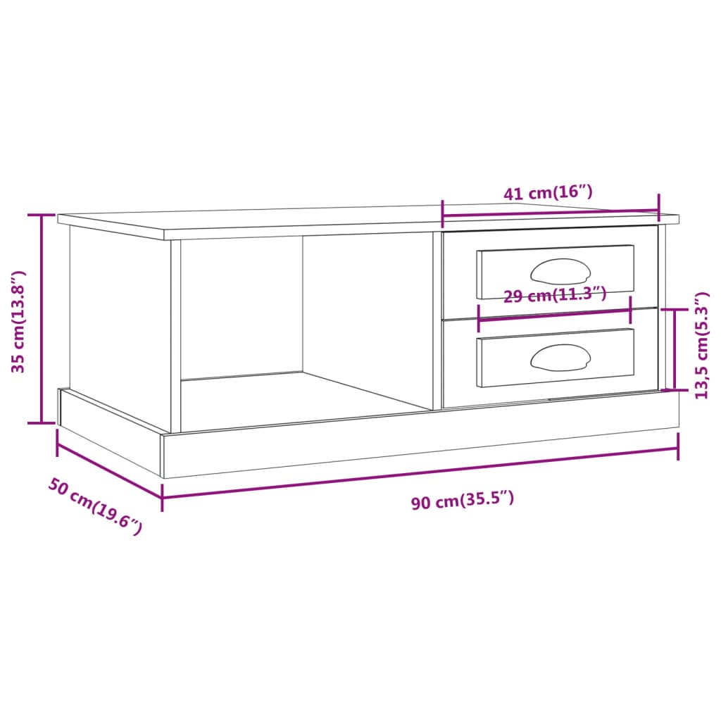 Tavolino da Salotto Nero 90x50x35 cm in Legno Multistrato - homemem39