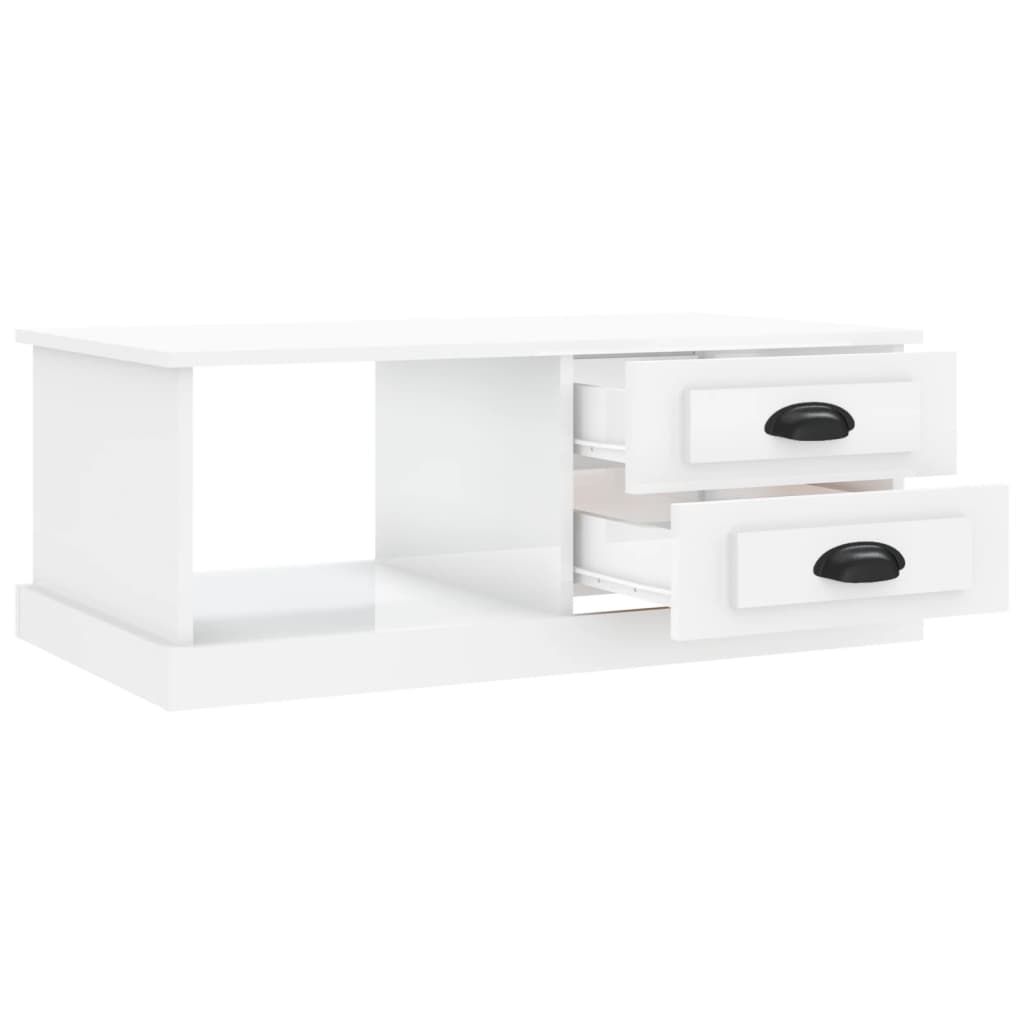Tavolino Salotto Bianco Lucido 90x50x35 cm Legno Multistrato - homemem39
