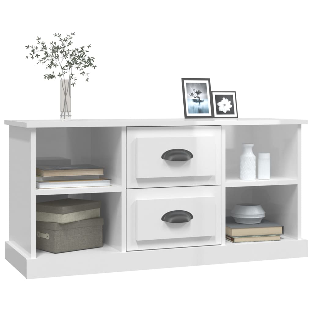 Mobile Porta TV Bianco Lucido 99,5x35,5x48 cm Legno Multistrato - homemem39