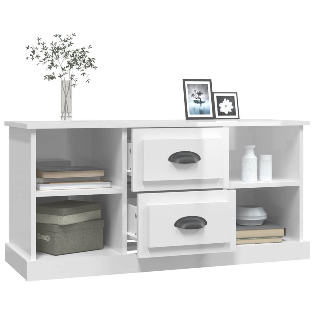 Mobile Porta TV Bianco Lucido 99,5x35,5x48 cm Legno Multistrato - homemem39