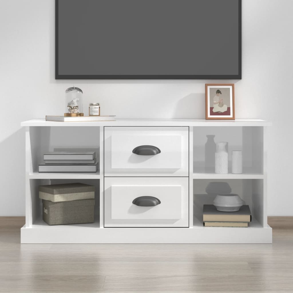 Mobile Porta TV Bianco Lucido 99,5x35,5x48 cm Legno Multistrato - homemem39