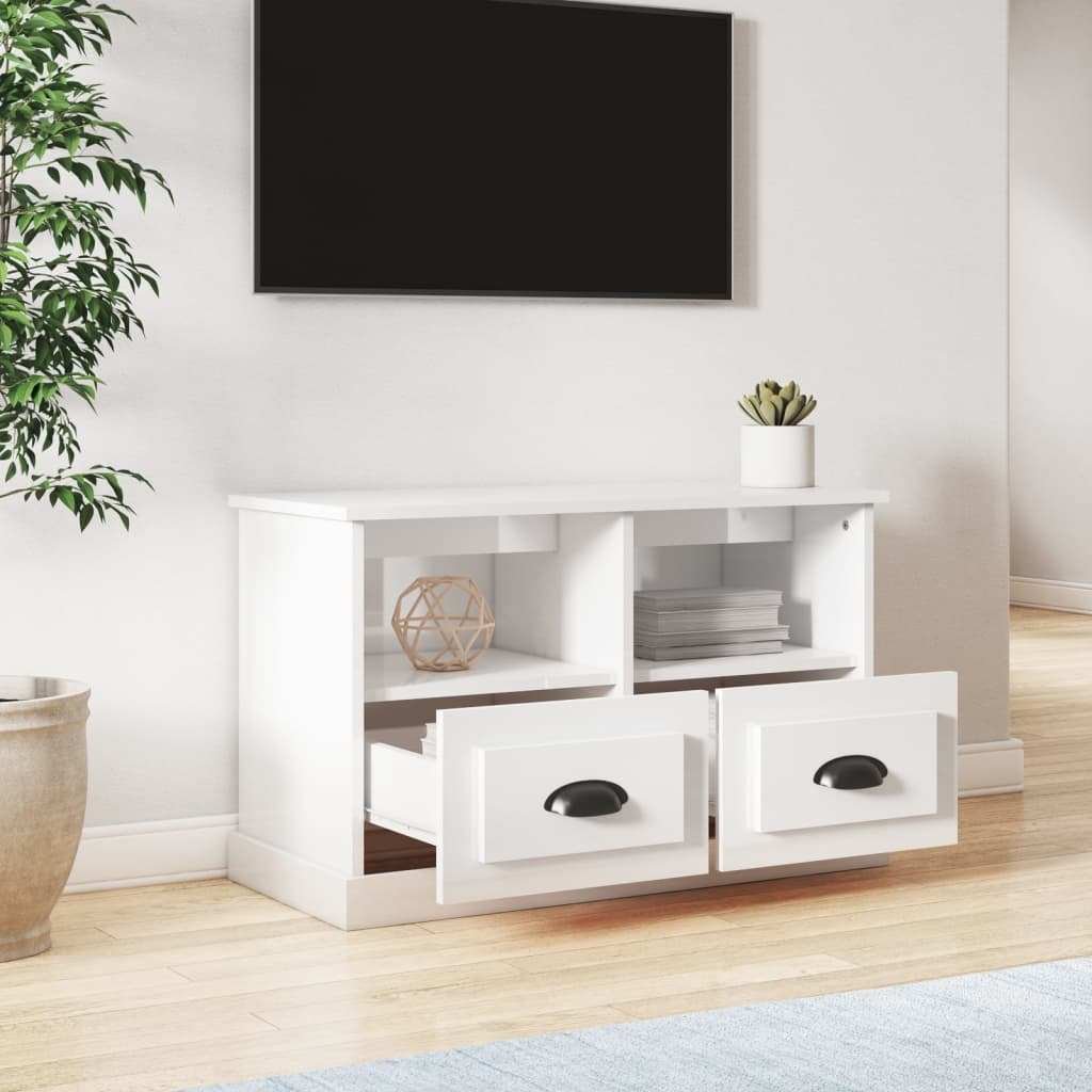 Mobile Porta TV Bianco Lucido 80x35x50 cm in Legno Multistrato - homemem39