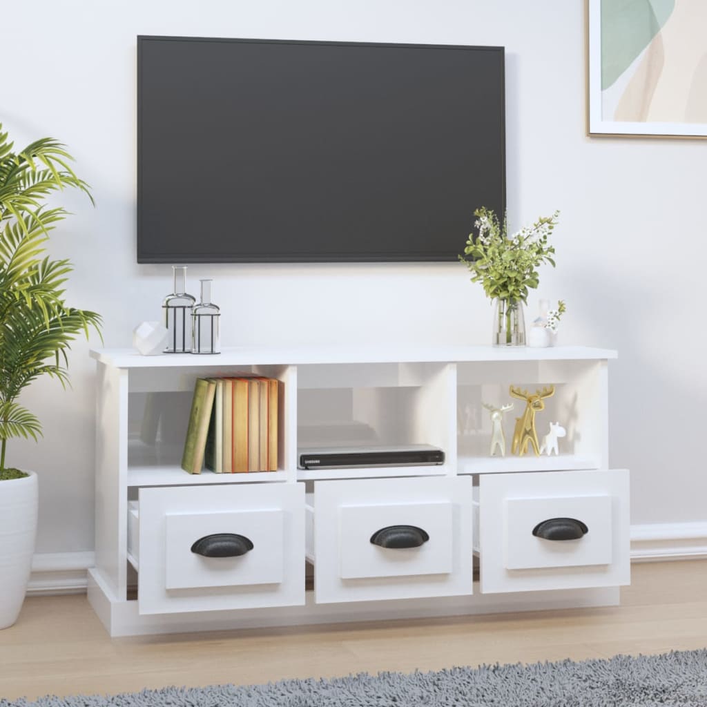 Mobile Porta TV Bianco Lucido 100x35x50 cm in Legno Multistrato - homemem39