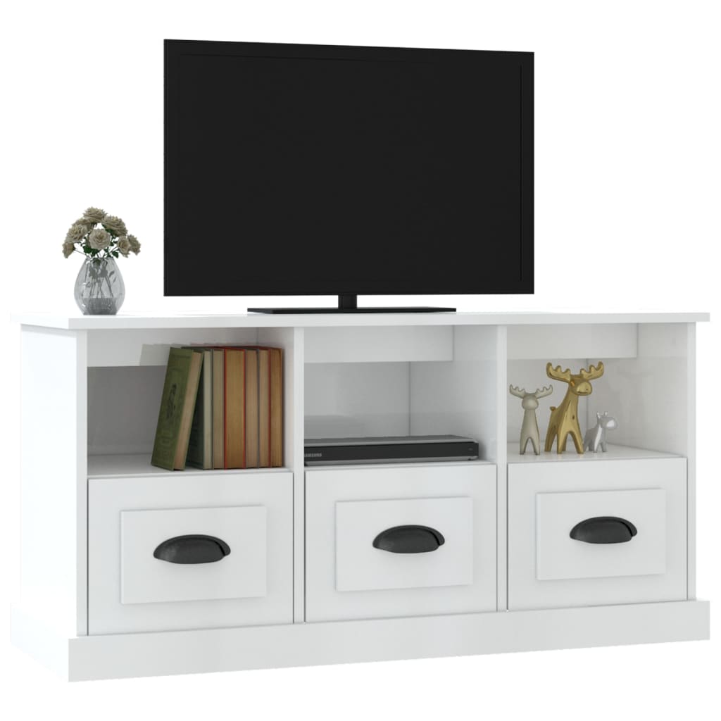 Mobile Porta TV Bianco Lucido 100x35x50 cm in Legno Multistrato - homemem39