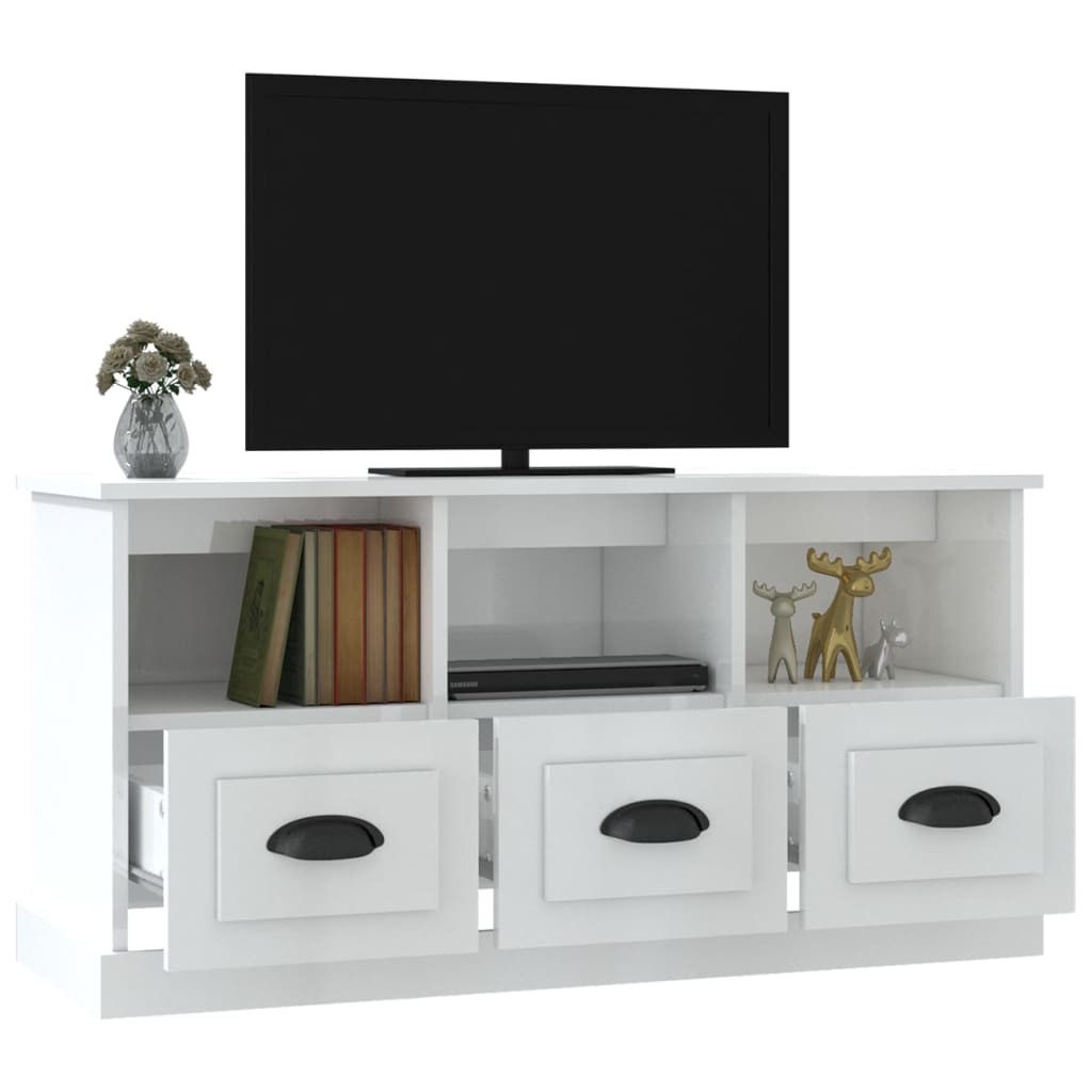 Mobile Porta TV Bianco Lucido 100x35x50 cm in Legno Multistrato - homemem39