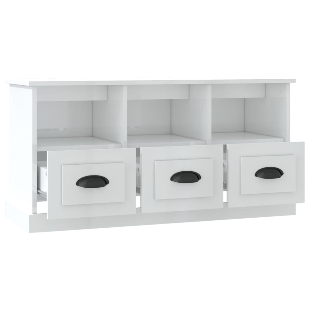 Mobile Porta TV Bianco Lucido 100x35x50 cm in Legno Multistrato - homemem39