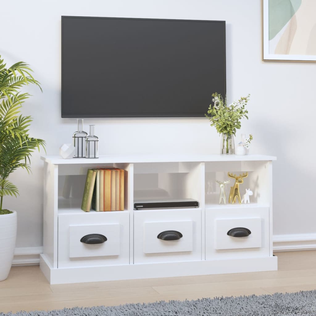 Mobile Porta TV Bianco Lucido 100x35x50 cm in Legno Multistrato - homemem39