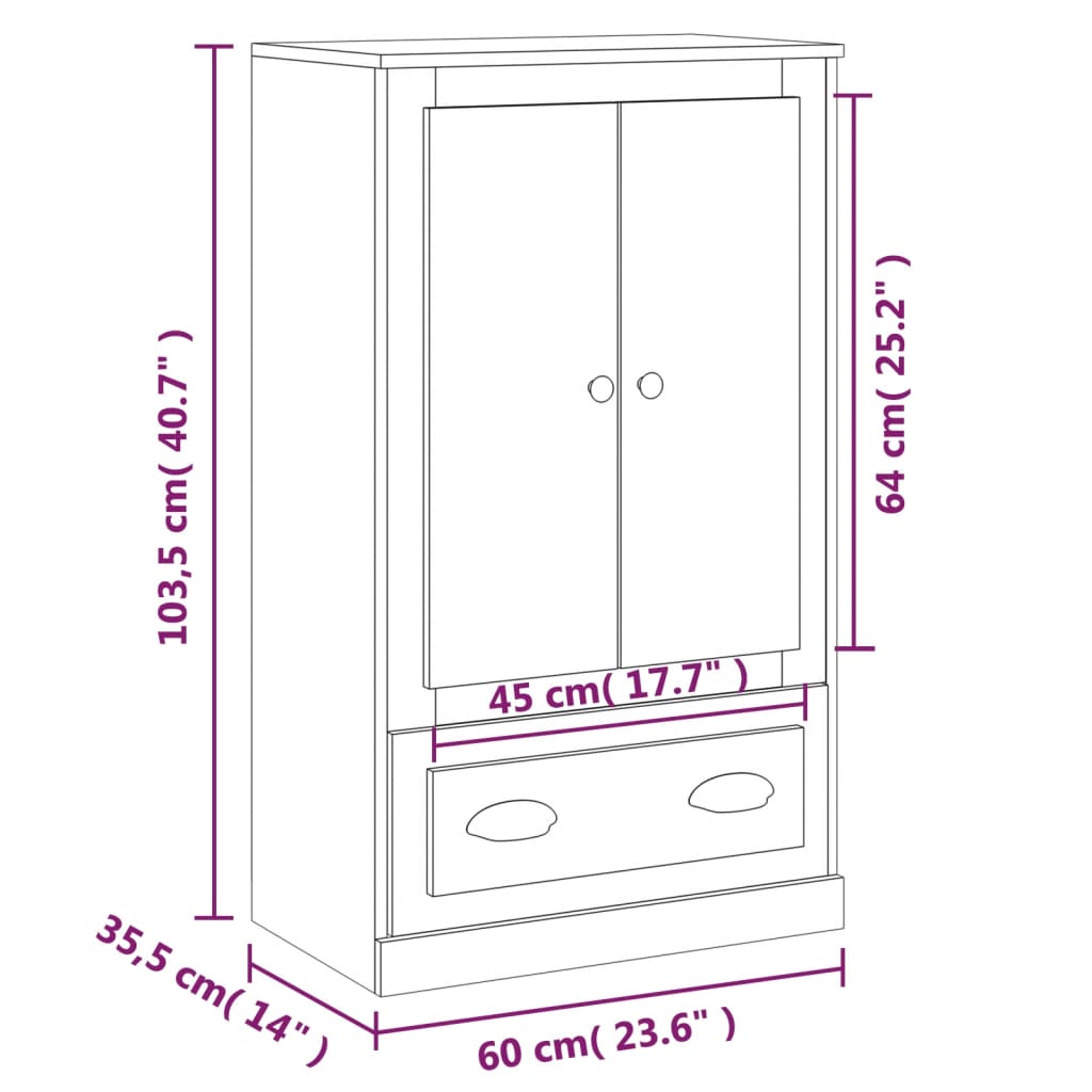 Credenza Bianco Lucido 60x35,5x103,5 cm in Legno Multistrato - homemem39