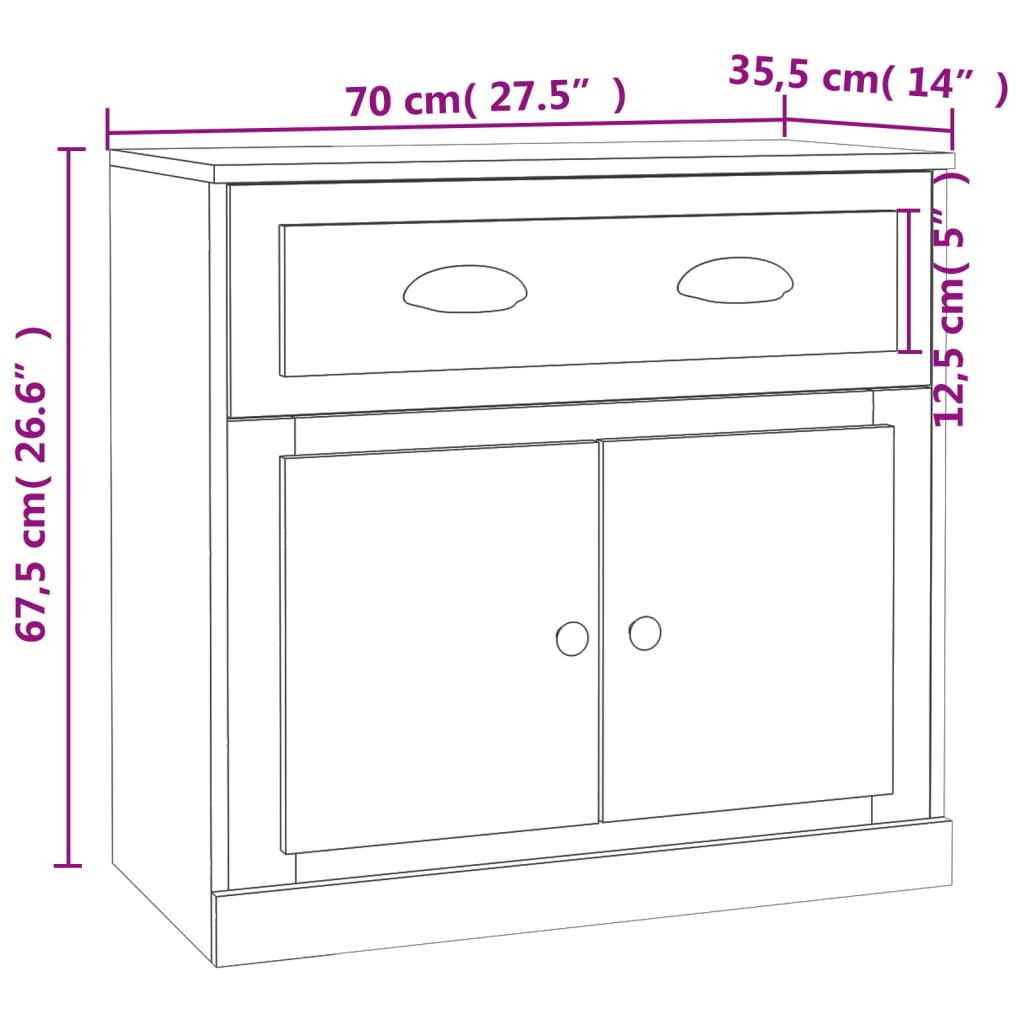 Credenza Bianca 70x35,5x67,5 cm in Legno Multistrato - homemem39