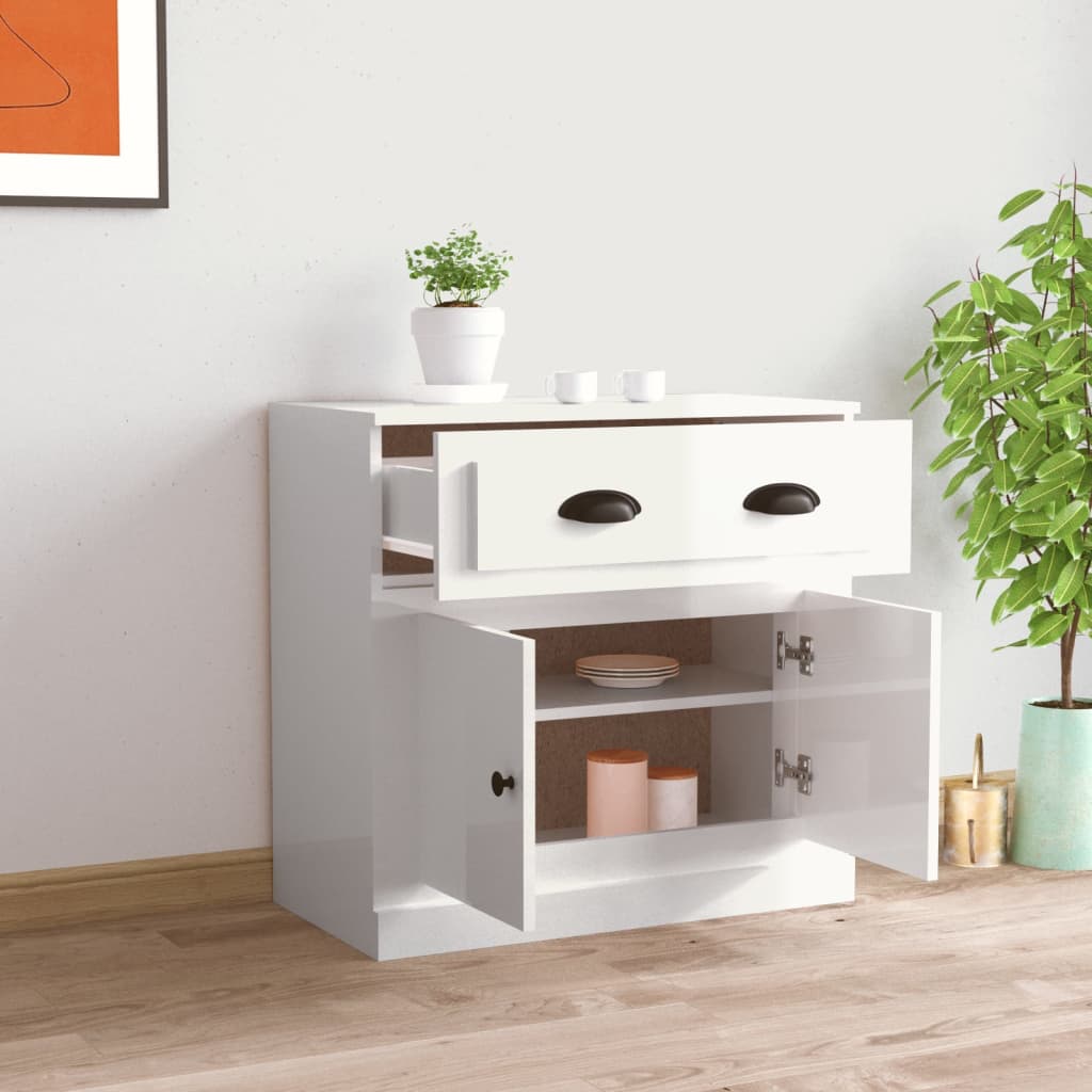 Credenza Bianco Lucido 70x35,5x67,5 cm in Legno Multistrato - homemem39