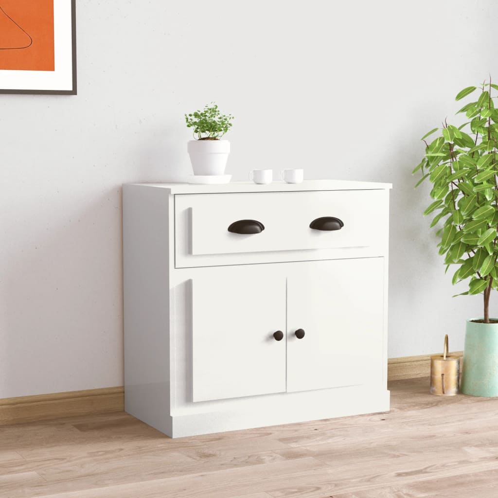 Credenza Bianco Lucido 70x35,5x67,5 cm in Legno Multistrato - homemem39