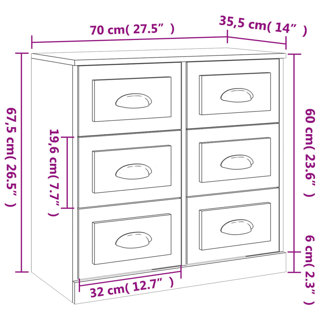 Credenza Bianca 70x35,5x67,5 cm in Legno Multistrato - homemem39