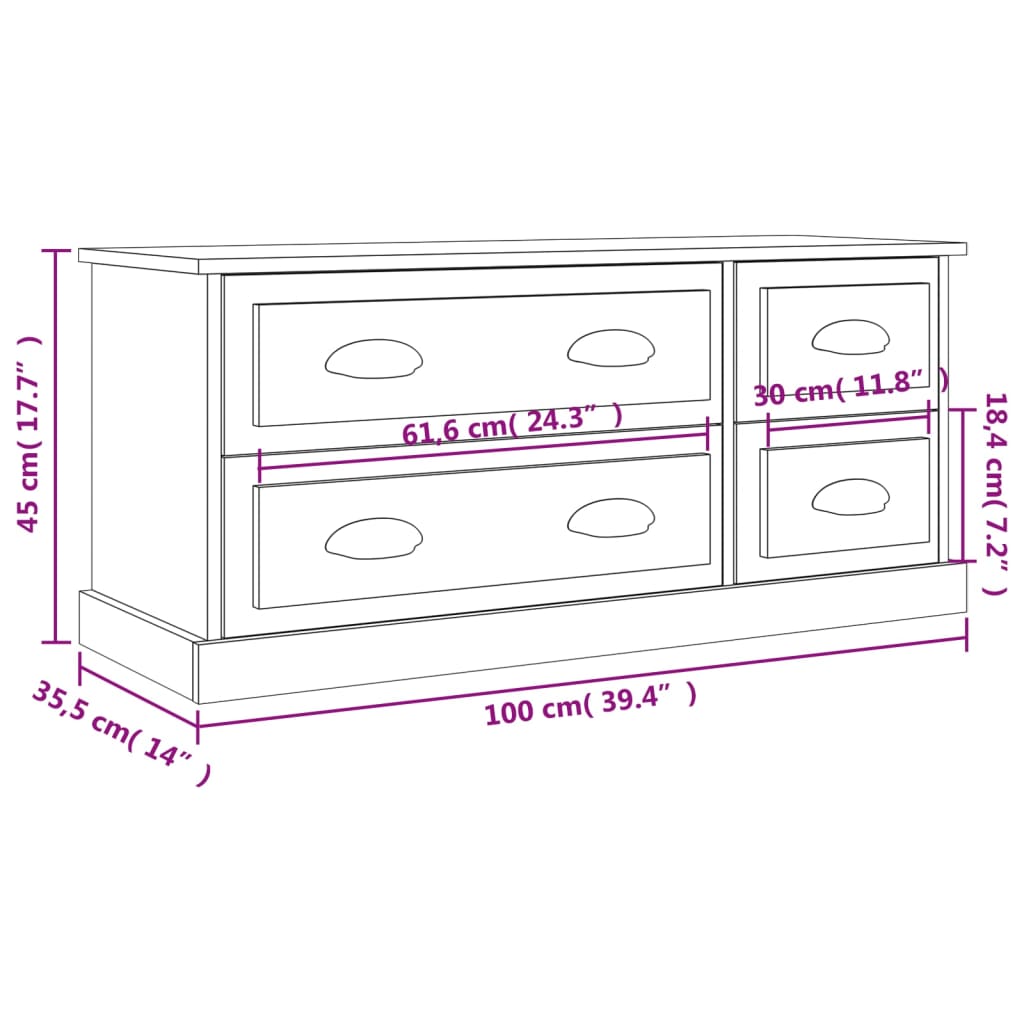 Mobile Porta TV Bianco 100x35,5x45 cm in Legno Multistrato - homemem39