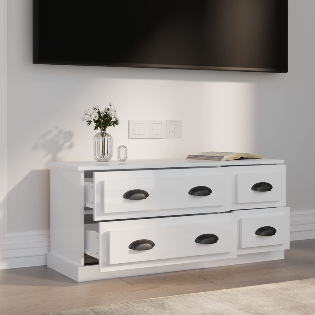 Mobile Porta TV Bianco Lucido 100x35,5x45 cm Legno Multistrato - homemem39