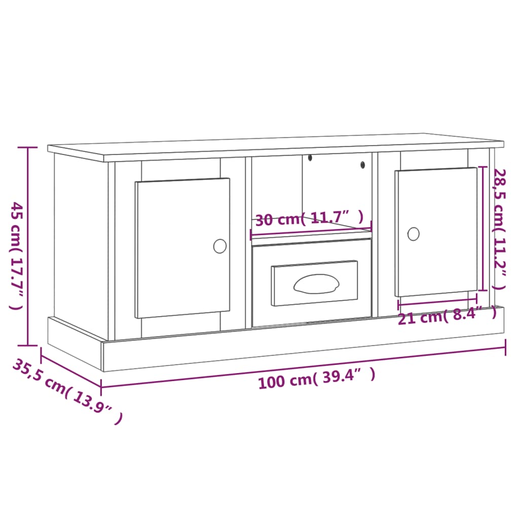 Mobile Porta TV Bianco 100x35,5x45 cm in Legno Multistrato - homemem39