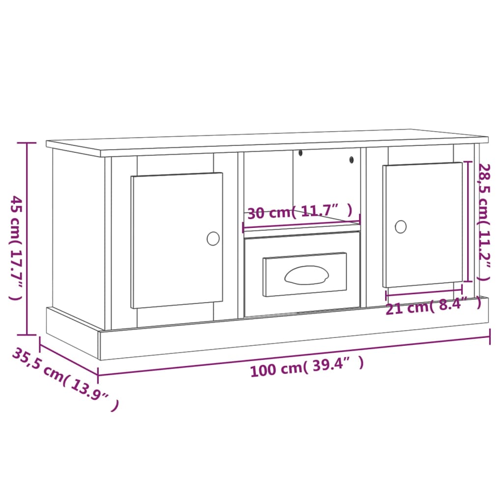 Mobile Porta TV Nero 100x35,5x45 cm in Legno Multistrato - homemem39