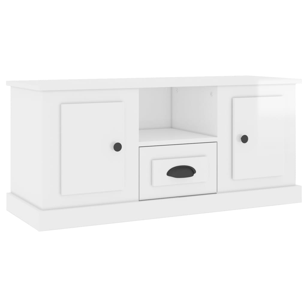 Mobile Porta TV Bianco Lucido 100x35,5x45 cm Legno Multistrato - homemem39