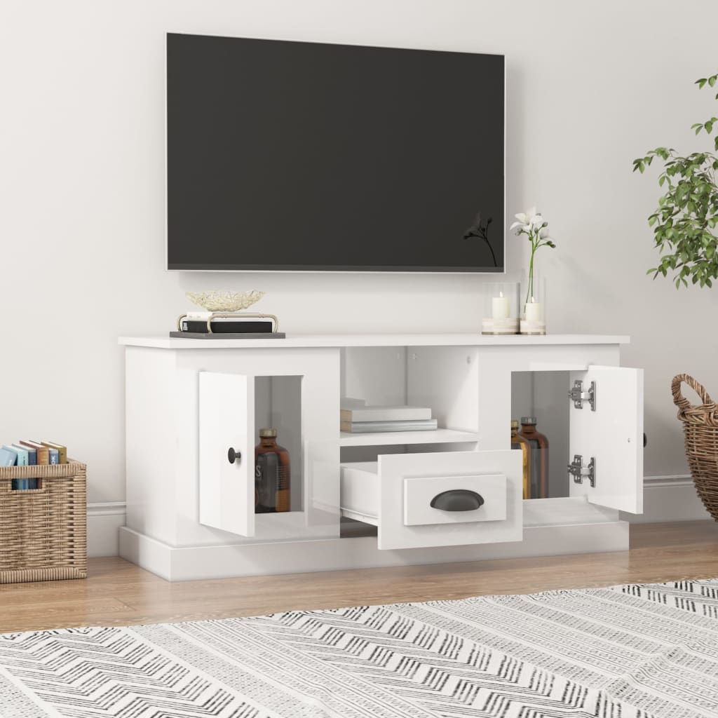 Mobile Porta TV Bianco Lucido 100x35,5x45 cm Legno Multistrato - homemem39