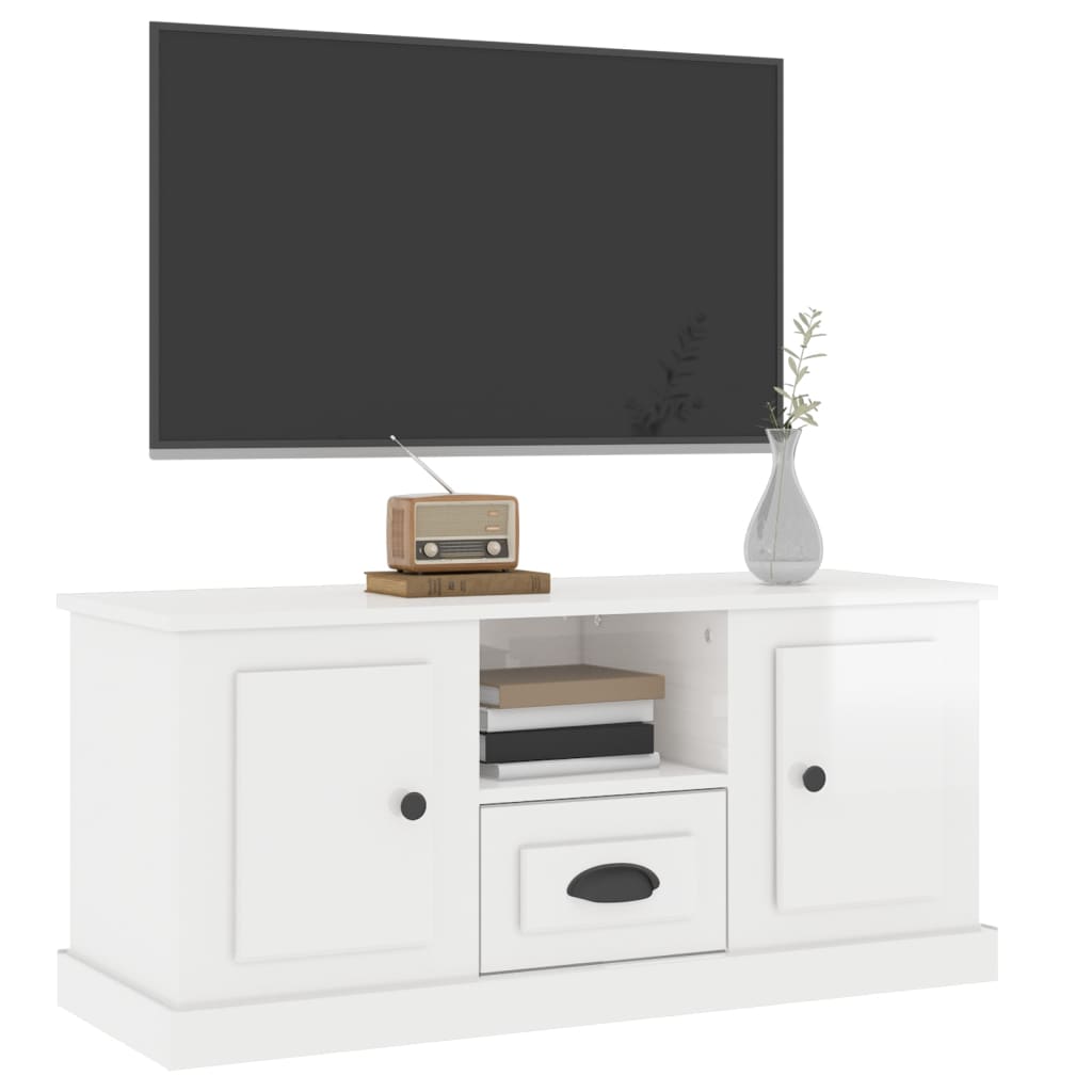 Mobile Porta TV Bianco Lucido 100x35,5x45 cm Legno Multistrato - homemem39