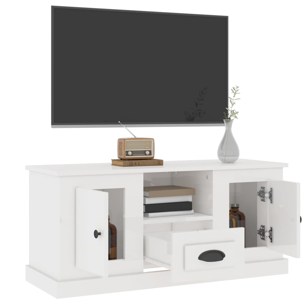 Mobile Porta TV Bianco Lucido 100x35,5x45 cm Legno Multistrato - homemem39