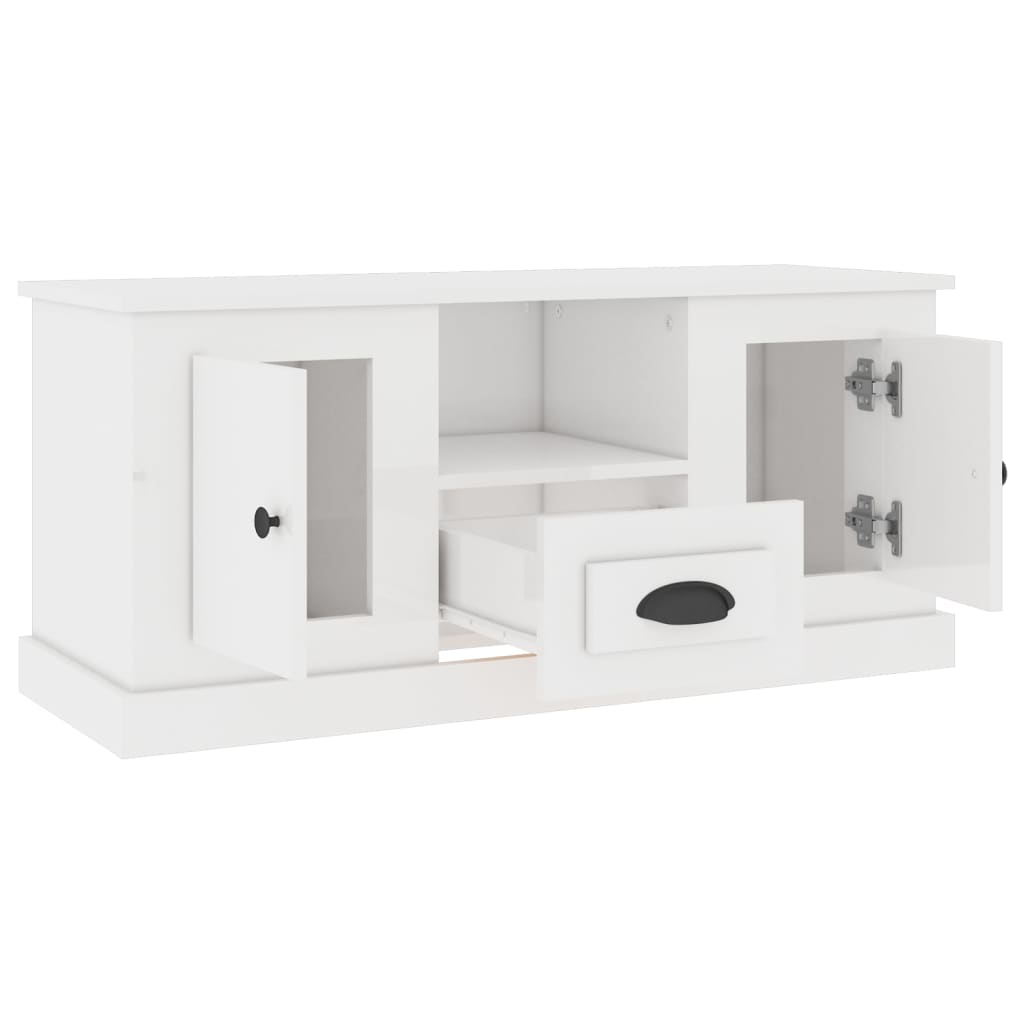 Mobile Porta TV Bianco Lucido 100x35,5x45 cm Legno Multistrato - homemem39