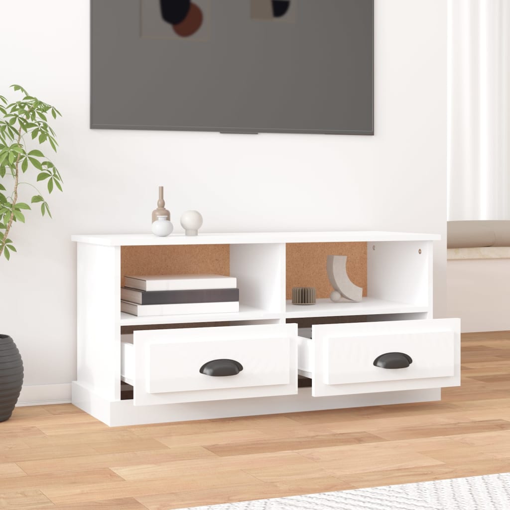 Mobile Porta TV Bianco Lucido 93x35,5x45 cm Legno Multistrato - homemem39