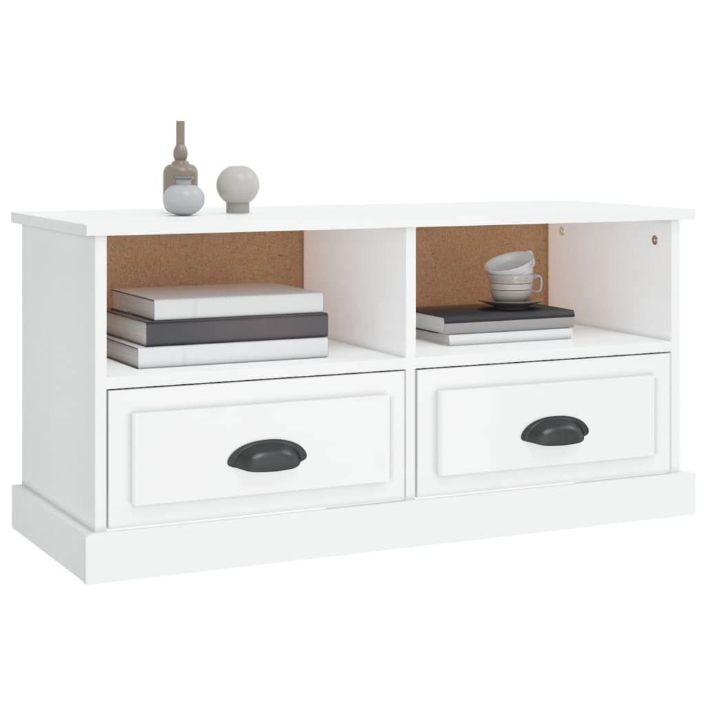 Mobile Porta TV Bianco Lucido 93x35,5x45 cm Legno Multistrato - homemem39