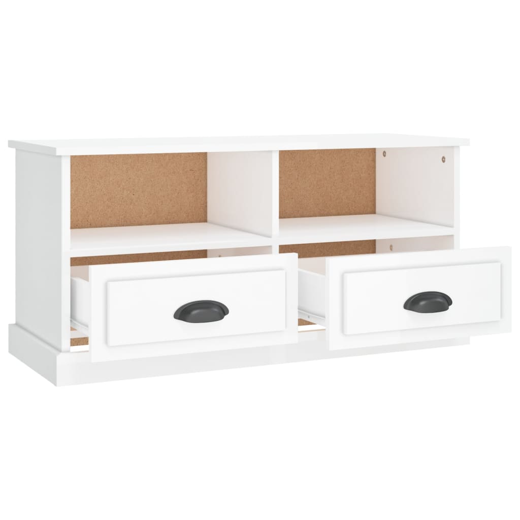 Mobile Porta TV Bianco Lucido 93x35,5x45 cm Legno Multistrato - homemem39