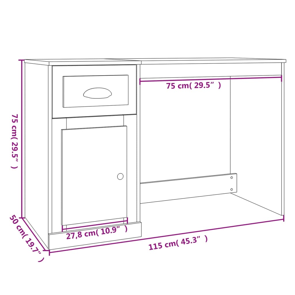 Scrivania con Cassetto Nera 115x50x75 cm in Legno Multistrato - homemem39