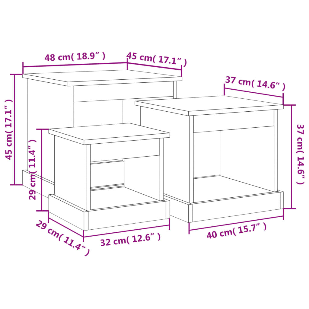 Tavolini Impilabili 3 pz Neri in Legno Multistrato - homemem39