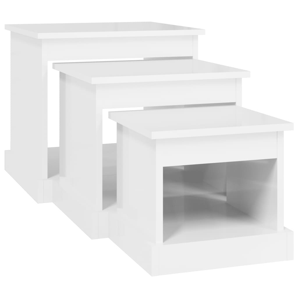 Tavolini Impilabili 3 pz Bianco Lucido in Legno Multistrato - homemem39
